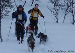Avfrd frn Grvelsjn den 25/2, 15 grader kallt. Frn vnster: Elin, Slka, sa och Kol.